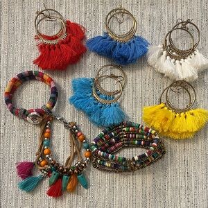 Source Unknown Multicolor Tassel Earrings Set